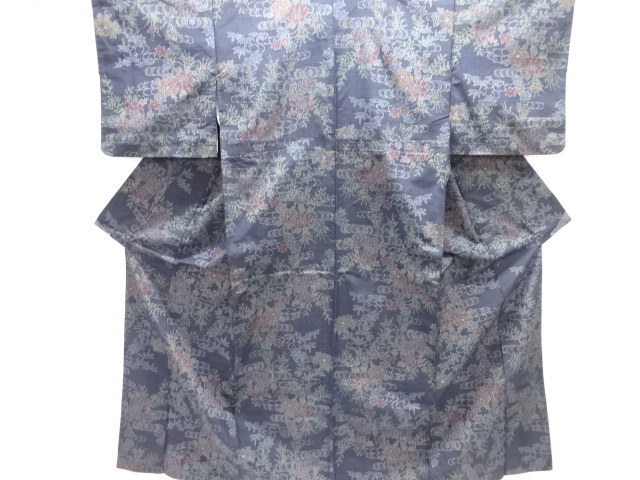 JAPANESE KIMONO / TSUMUGI / WOVEN SPIRAL & PLANT 